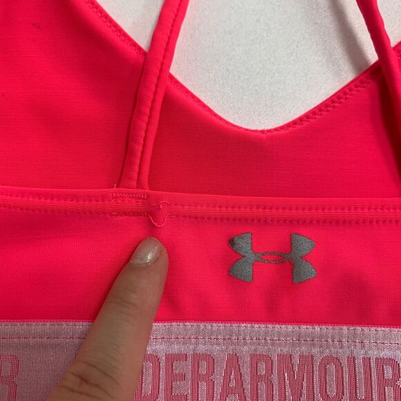 Under Armour Strappy Sports Bra Womens S Small Neon Pink Logo Band Unpadded - Picture 9 of 14